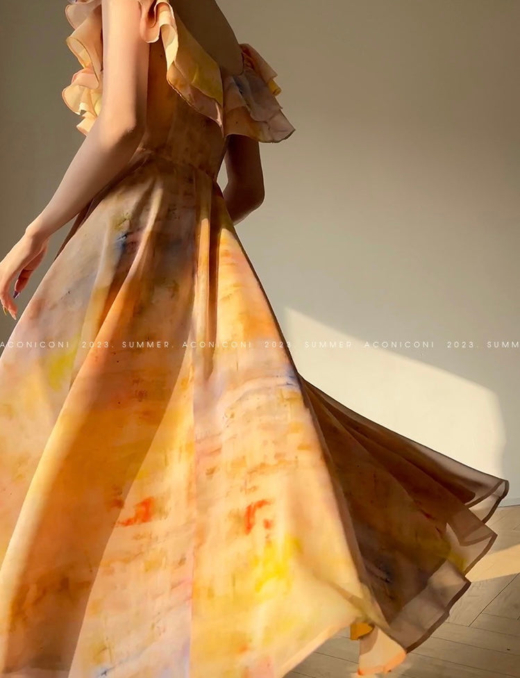 Aconiconi|Floating Painting Summer Suspender Dress