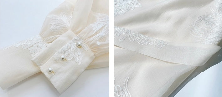 Reve | high-definition French lazy wind long-sleeved embroidery v-neck dress