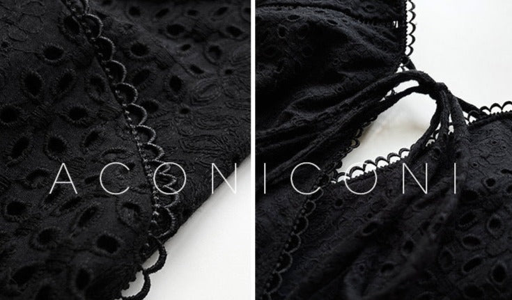Aconiconi|White Indigo Smoked Lace Cotton Dress