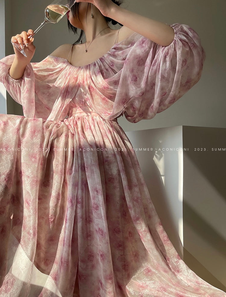 Aconiconi|Flower Brocade Evening Smoke Broken Flower Fairy Dress