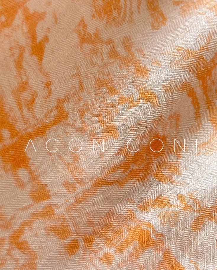 Aconiconi|Orange Bloom Sweet Dream French Print V-neck Puff Sleeve Dress