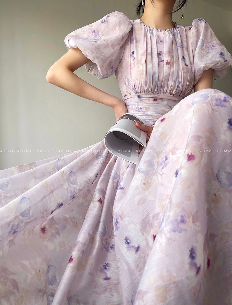 Aconiconi|Butterfly Dance Wind Firefly French Short Sleeve Dress