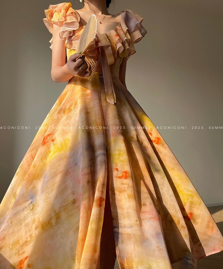 Aconiconi|Floating Painting Summer Suspender Dress