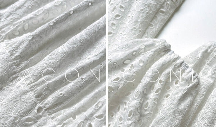 Aconiconi|White Indigo Smoked Lace Cotton Dress