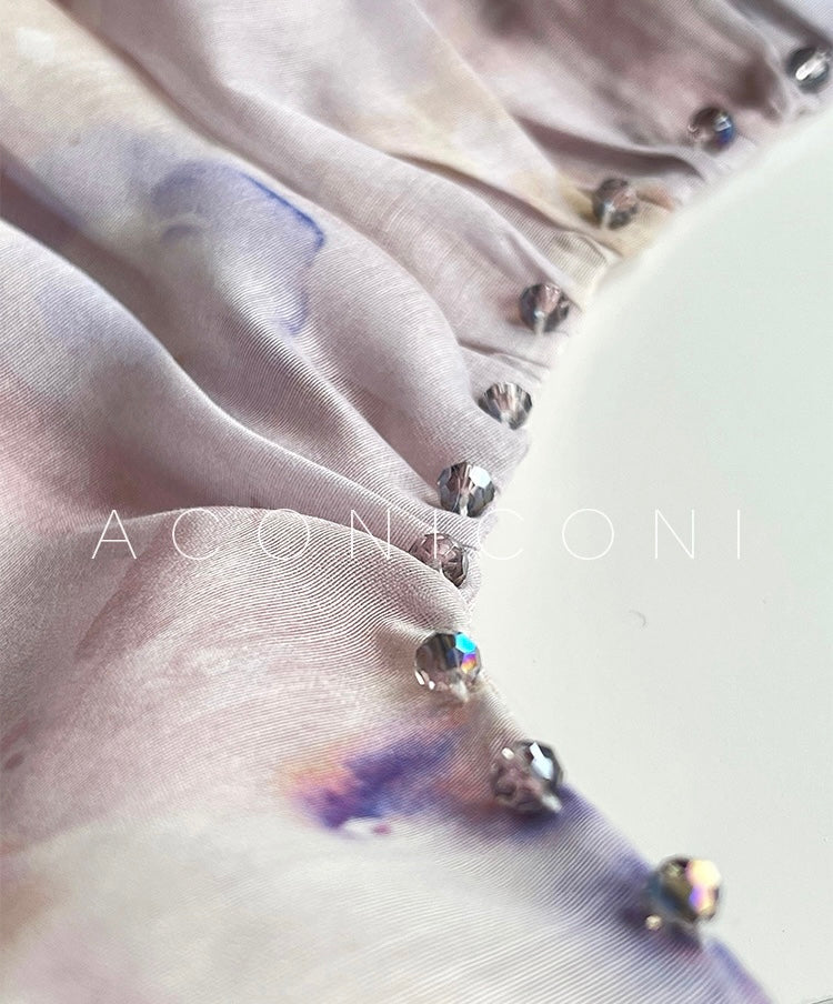 Aconiconi|Butterfly Dance Wind Firefly French Short Sleeve Dress