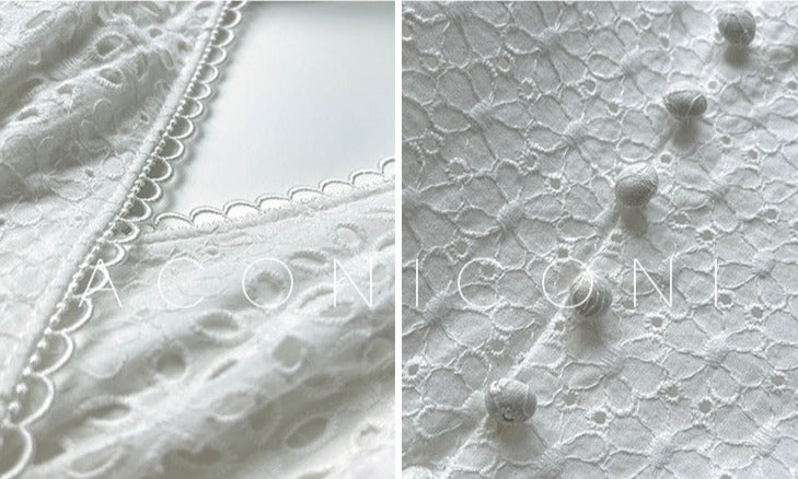 Aconiconi|White Indigo Smoked Lace Cotton Dress