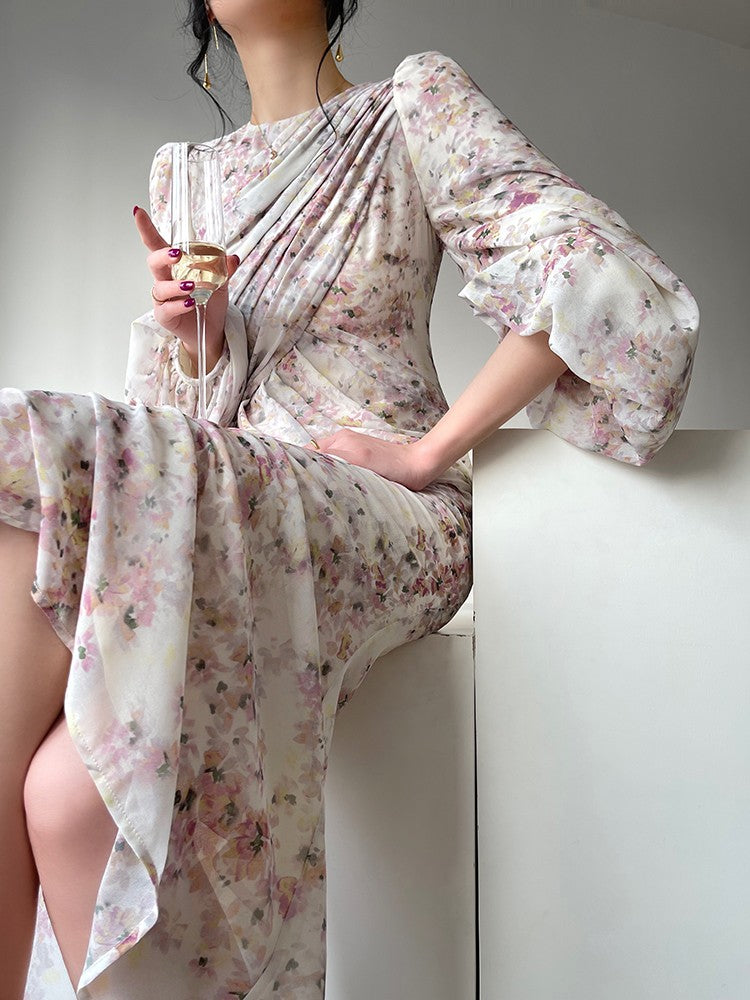 Aconiconi| Floral Chiffon Slim and Gentle Fishtail Spring Dress
