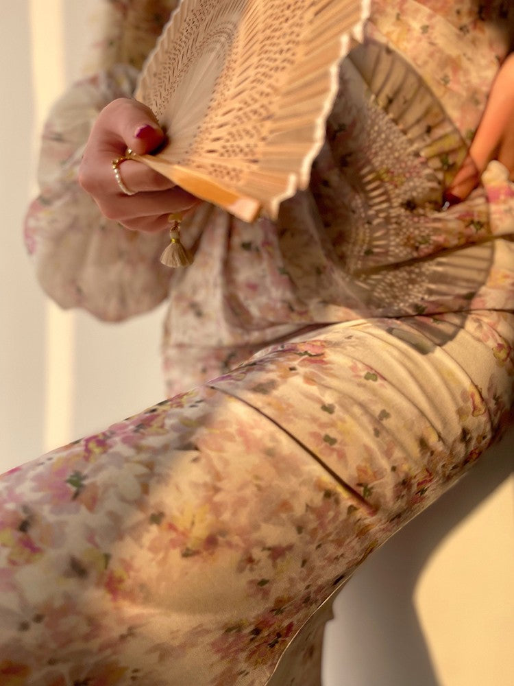 Aconiconi| Floral Chiffon Slim and Gentle Fishtail Spring Dress
