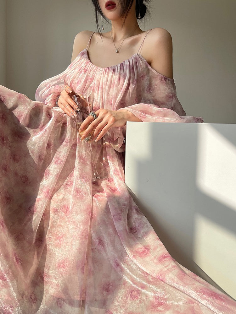 Aconiconi|Flower Brocade Evening Smoke Broken Flower Fairy Dress