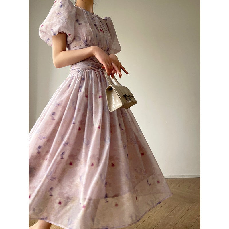 Aconiconi|Butterfly Dance Wind Firefly French Short Sleeve Dress