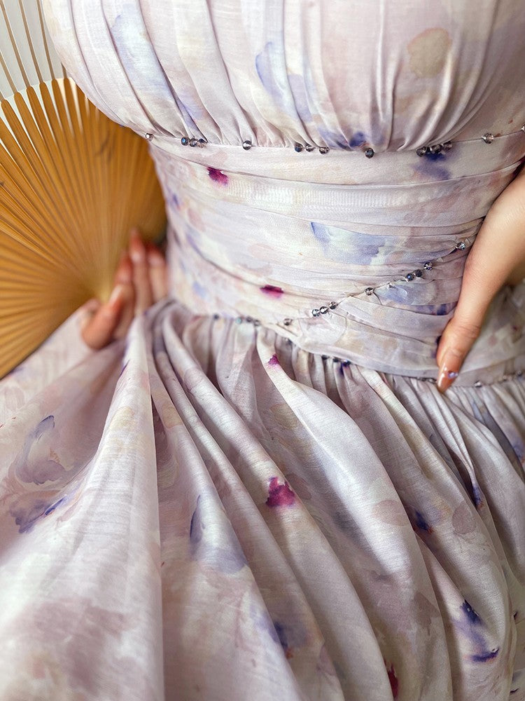Aconiconi|Butterfly Dance Wind Firefly French Short Sleeve Dress