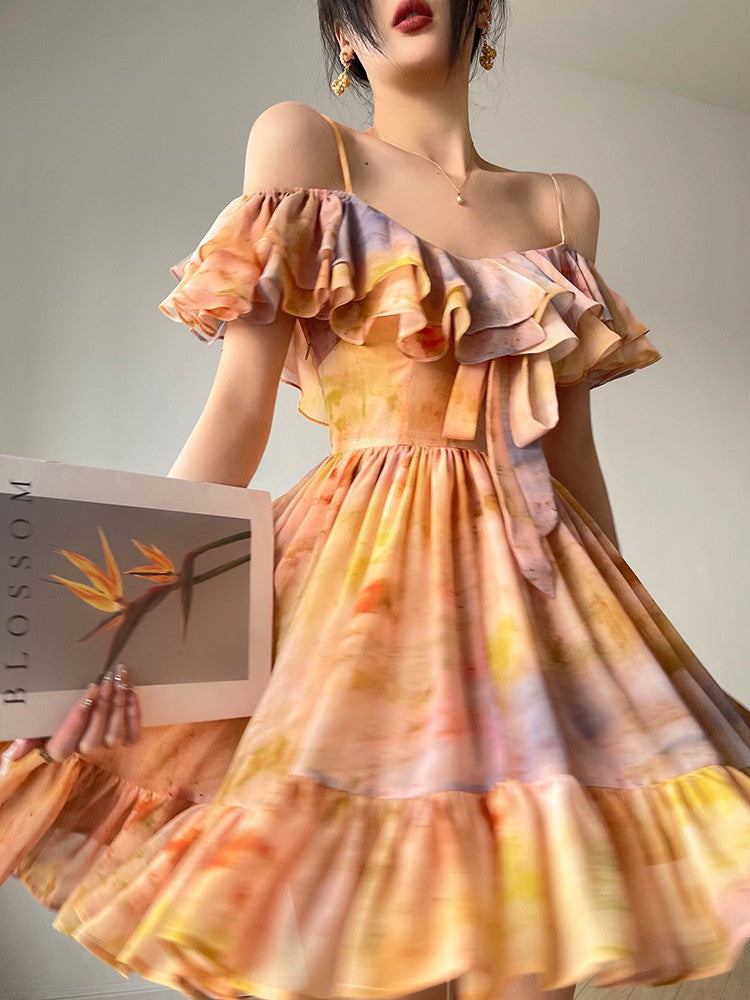 Aconiconi|Floating Painting Summer Suspender Dress
