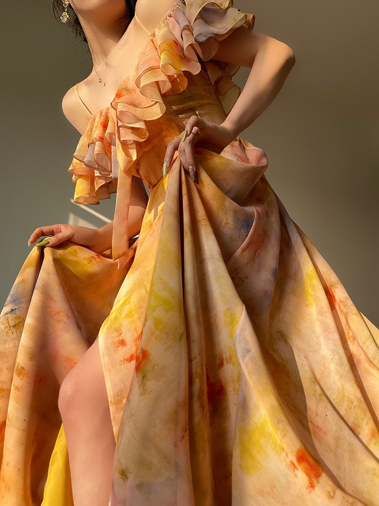Aconiconi|Floating Painting Summer Suspender Dress