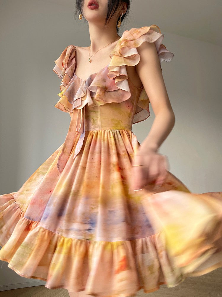 Aconiconi|Floating Painting Summer Suspender Dress