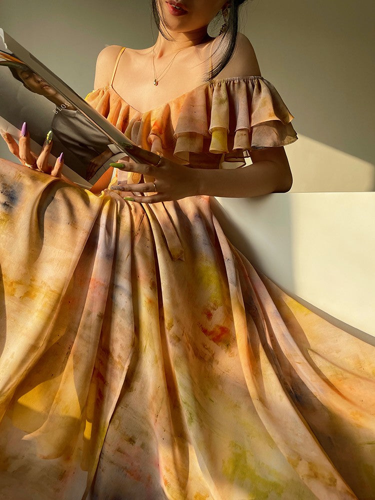 Aconiconi|Floating Painting Summer Suspender Dress