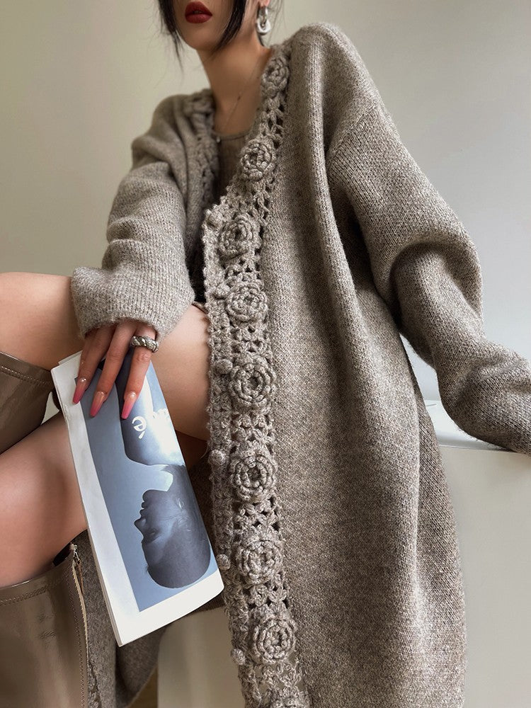 Aconiconi|Camellia Hollow Flower Wool Knit Cardigan