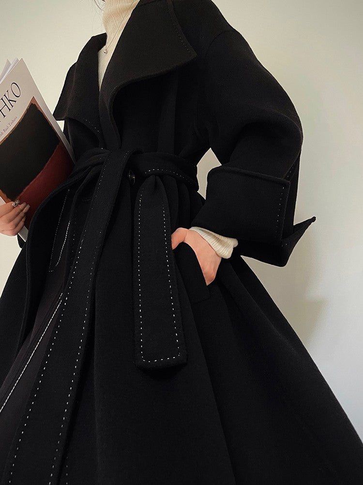Aconiconi|Dark Night & Sea Waves Double-Sided Wool Coat