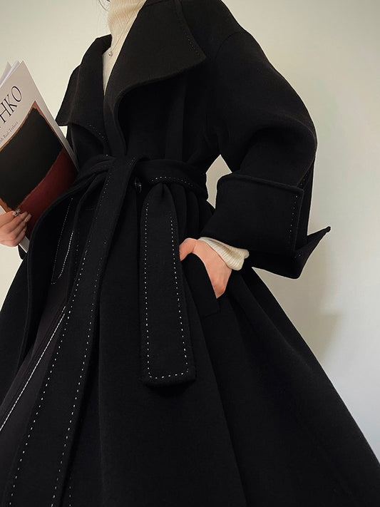 Aconiconi|Dark Night & Sea Waves Double-Sided Wool Coat
