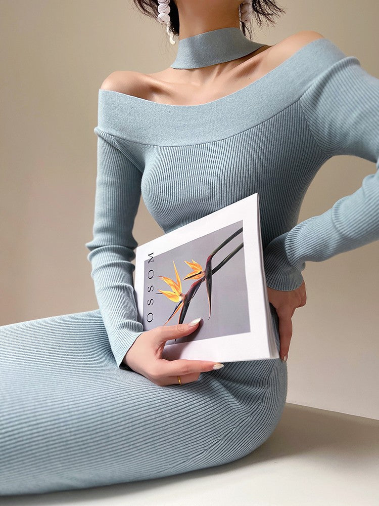 Aconiconi|Sky Blue Temperament Knitted Dress
