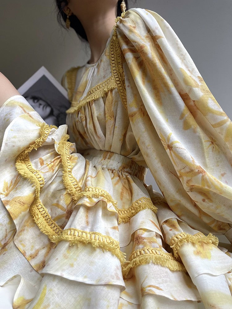Aconiconi|Mustard Flower ruffled skirt suit