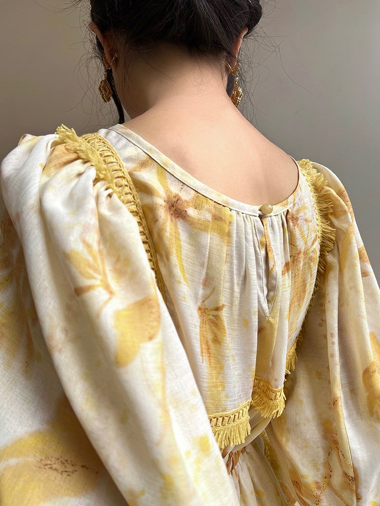 Aconiconi|Mustard Flower ruffled skirt suit
