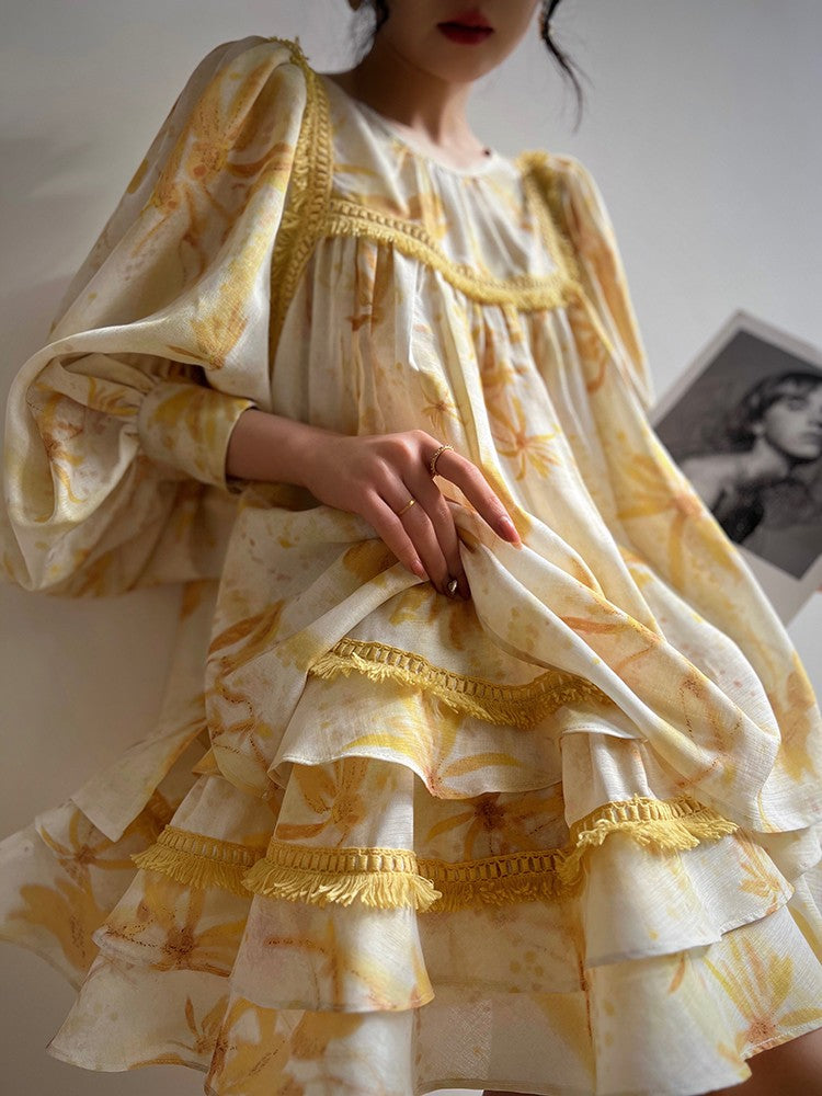 Aconiconi|Mustard Flower ruffled skirt suit