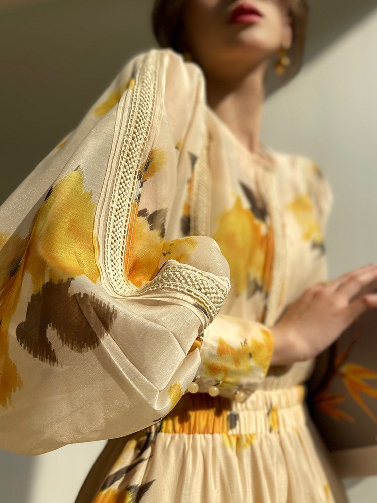Aconiconi|Lemon Blossom Printed Lace Skirt Suit