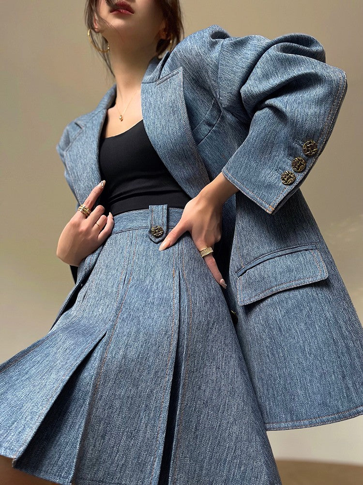 Aconiconi | Pink and Denim Skirt Suit