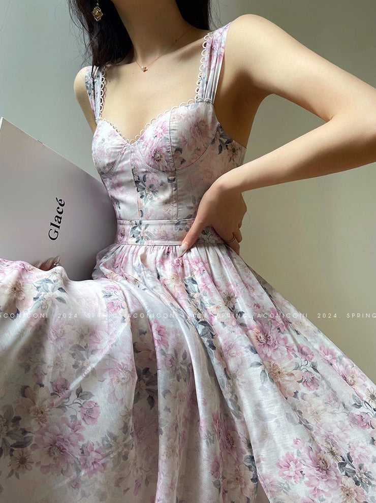 Aconiconi｜Spring Flower Long Feminine Dress