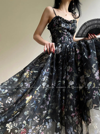 Aconiconi｜Black Forest Long Floral Dress