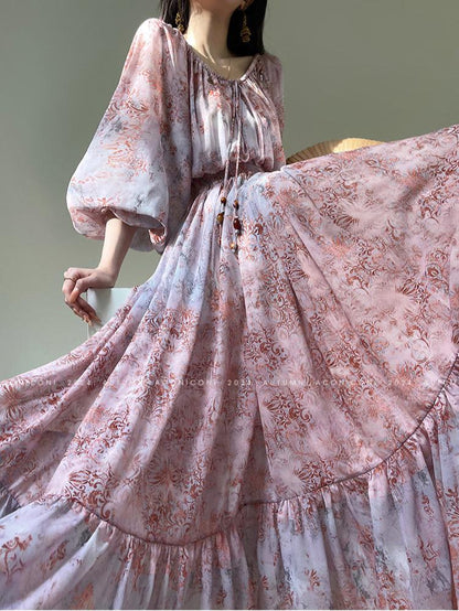 Aconiconi｜Bohemian Holiday Chiffon Beaded Dress