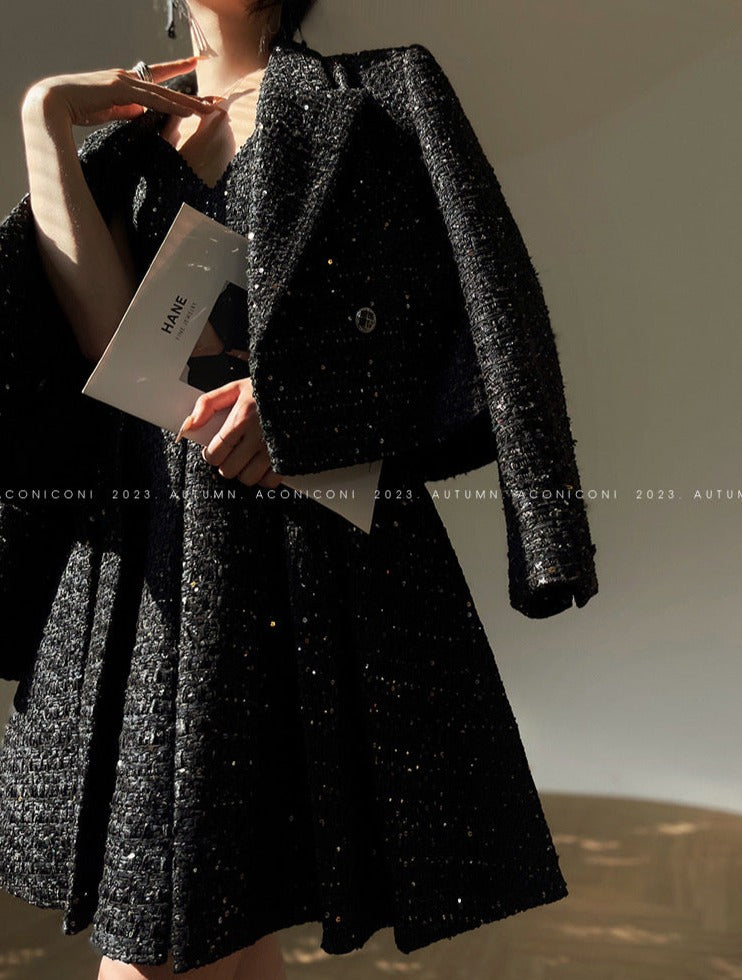 Aconiconi｜Broken Dream Tweed Sequined Dress and Skirt Suit