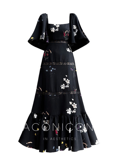 Aconiconi｜Retro Romance Lace Black Dress