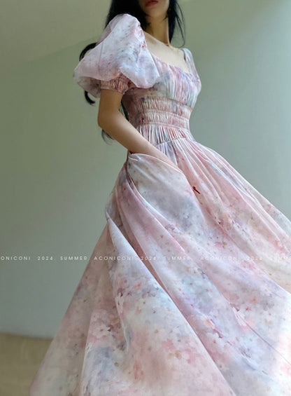 Aconiconi｜Summer Cosmos Floral Long Dress