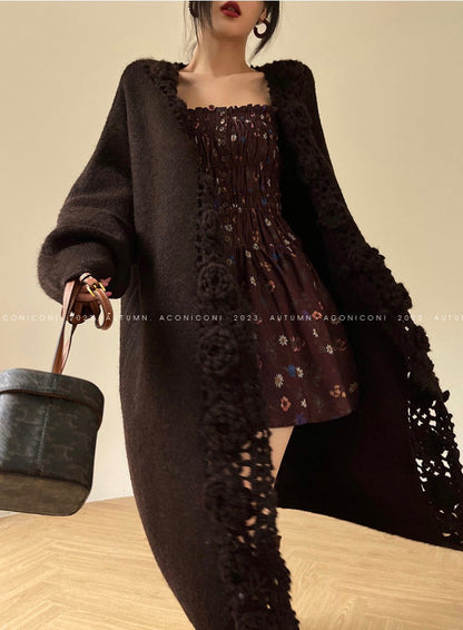 Aconiconi｜Camellia Hollow Flower Wool Knit Cardigan