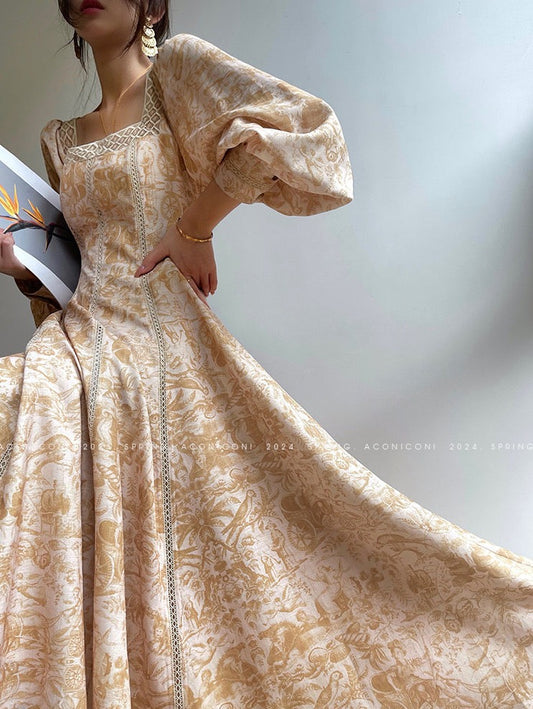 Aconiconi｜Warm Spring Retro Long Dress