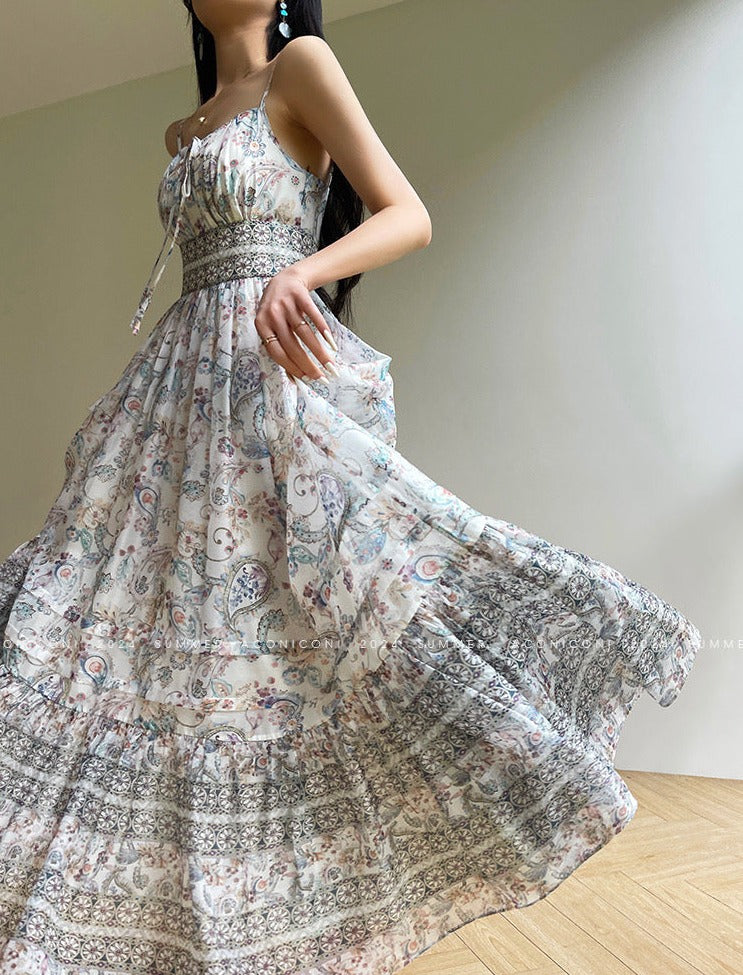 Aconiconi｜Eden Floating Retro Floral Bohemian Dress