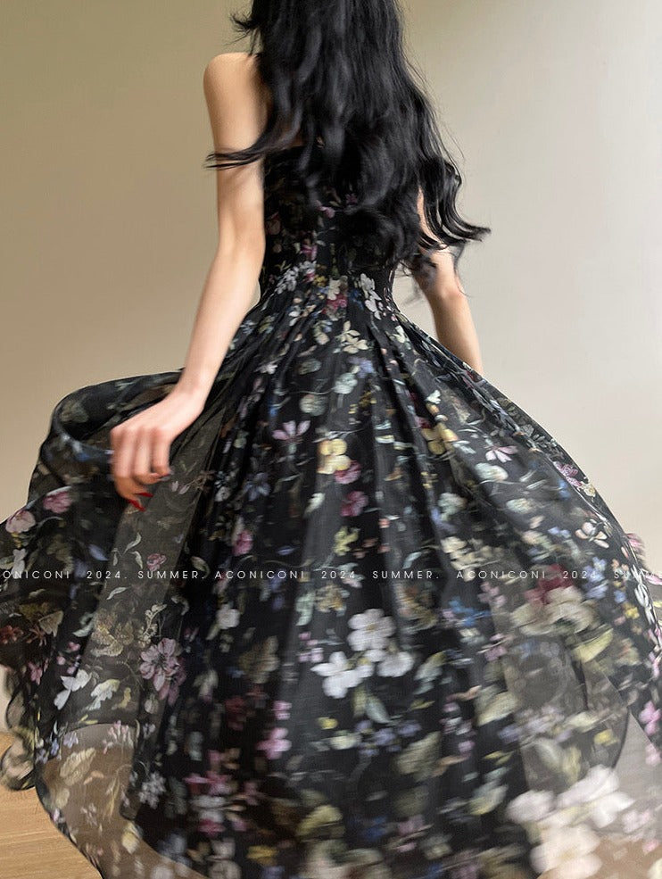 Aconiconi｜Black Forest Long Floral Dress