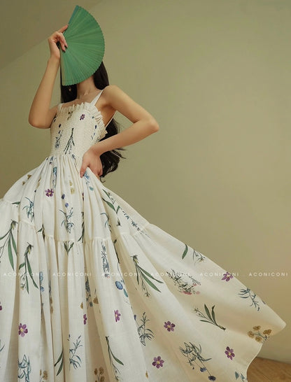 Aconiconi | Ivory Meadow Floral Long Dress