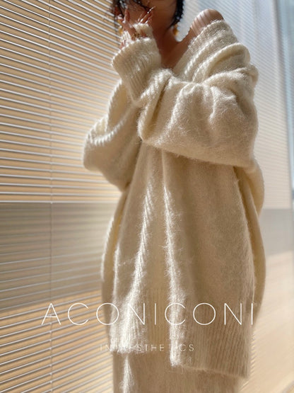 Aconiconi｜North Island girl's loose V-neck wool sweater set