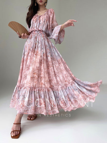 Aconiconi｜Bohemian Holiday Chiffon Beaded Dress