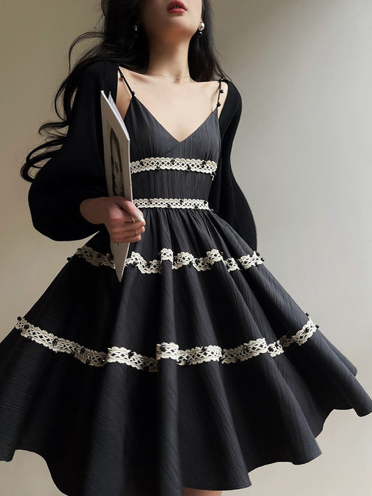 Aconiconi｜Rainy Night in Paris Black Short Dress