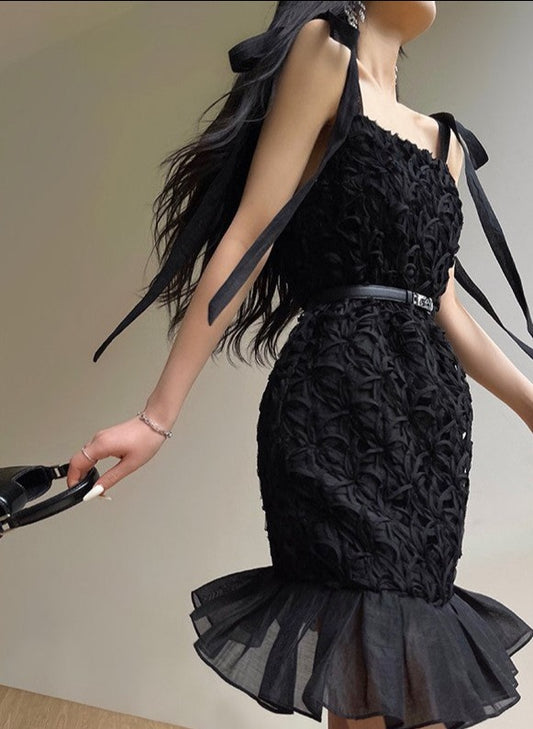 Aconiconi｜Quiet Night Orchid Retro Suspender Dress