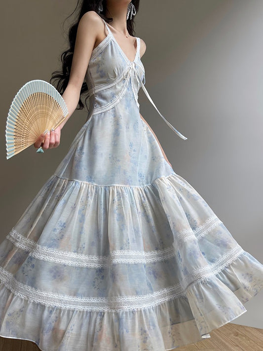 Aconiconi｜Bluebell Iris French Lace Suspender Dress