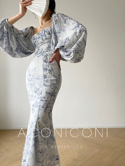 Aconiconi | Angelic Frost Flower Spring Square Neck Lantern Sleeve Set