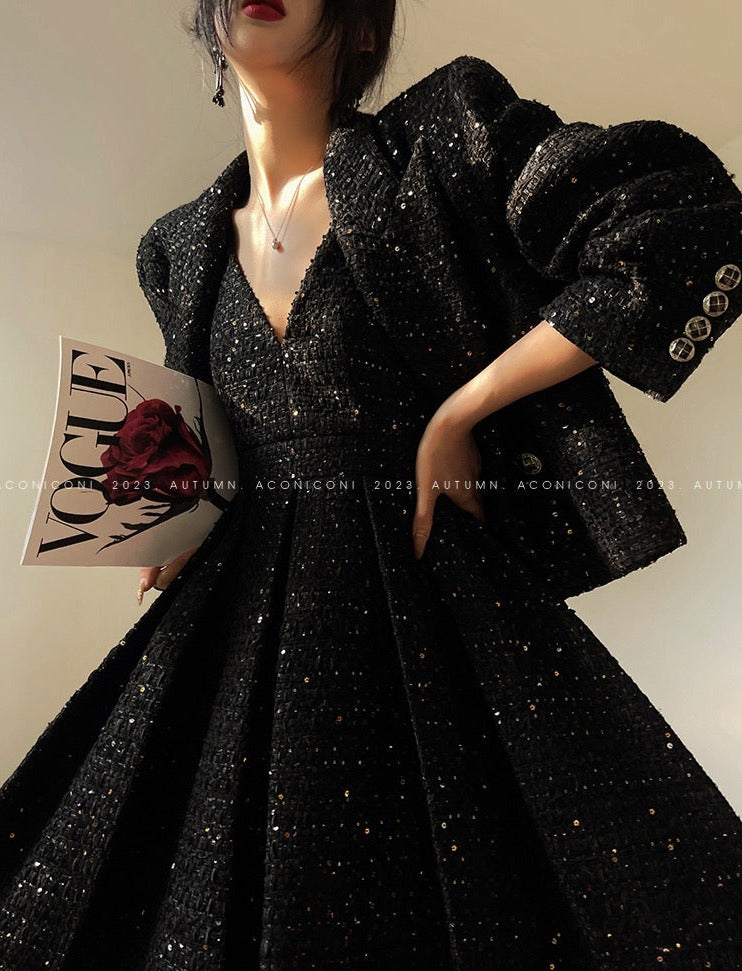 Aconiconi｜Broken Dream Tweed Sequined Dress and Skirt Suit