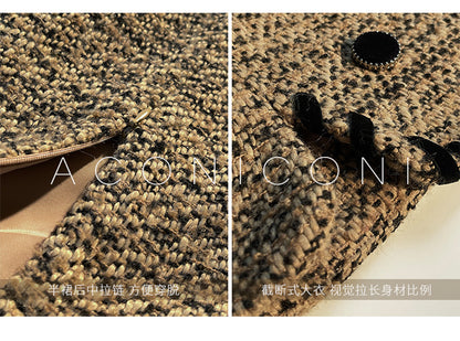 Aconiconi｜Coco Caramel Wool Tweed Skirt Suit