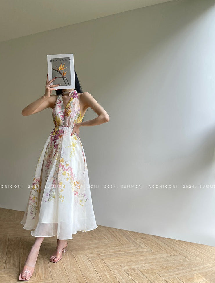 Aconiconi｜Day Lily Japanese Style V-neck Summer Dress