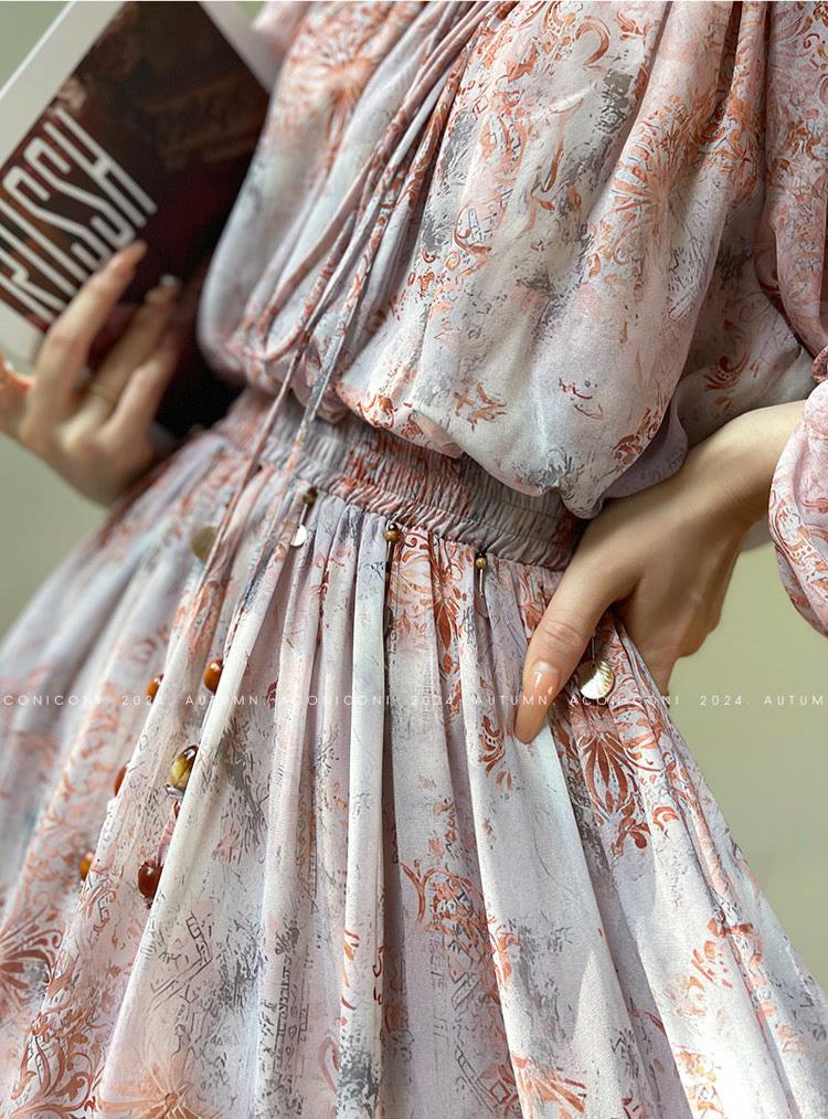 Aconiconi｜Bohemian Holiday Chiffon Beaded Dress