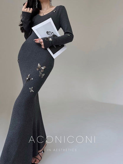 Aconiconi｜Silverdew Charm Slim Long Dress